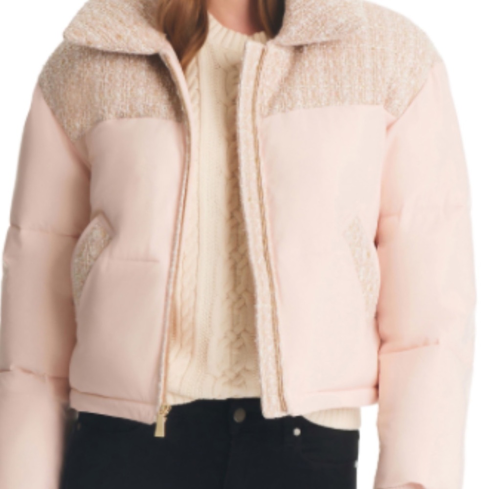 Kate Spade Light Pink Tweed Mixed Media Coat EUC